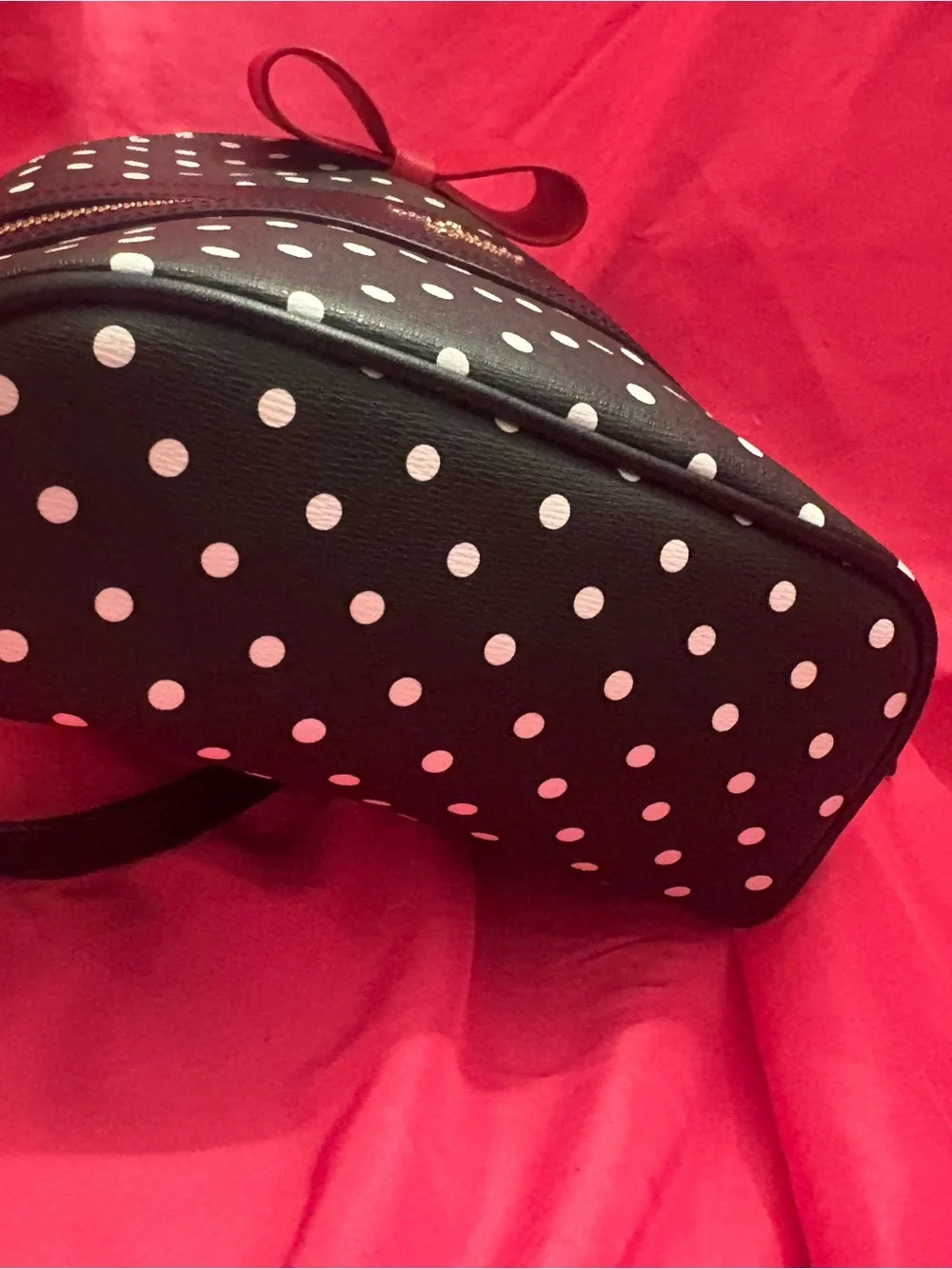 kate spade Black White Polka Dot Kids Backpack with Red Bow